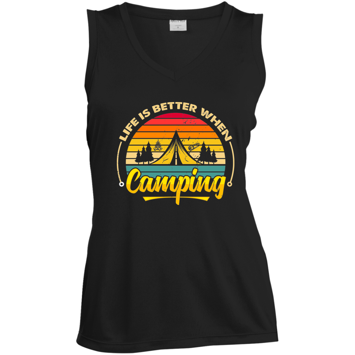 Ladies' Sleeveless V-Neck Performance Tee_camping