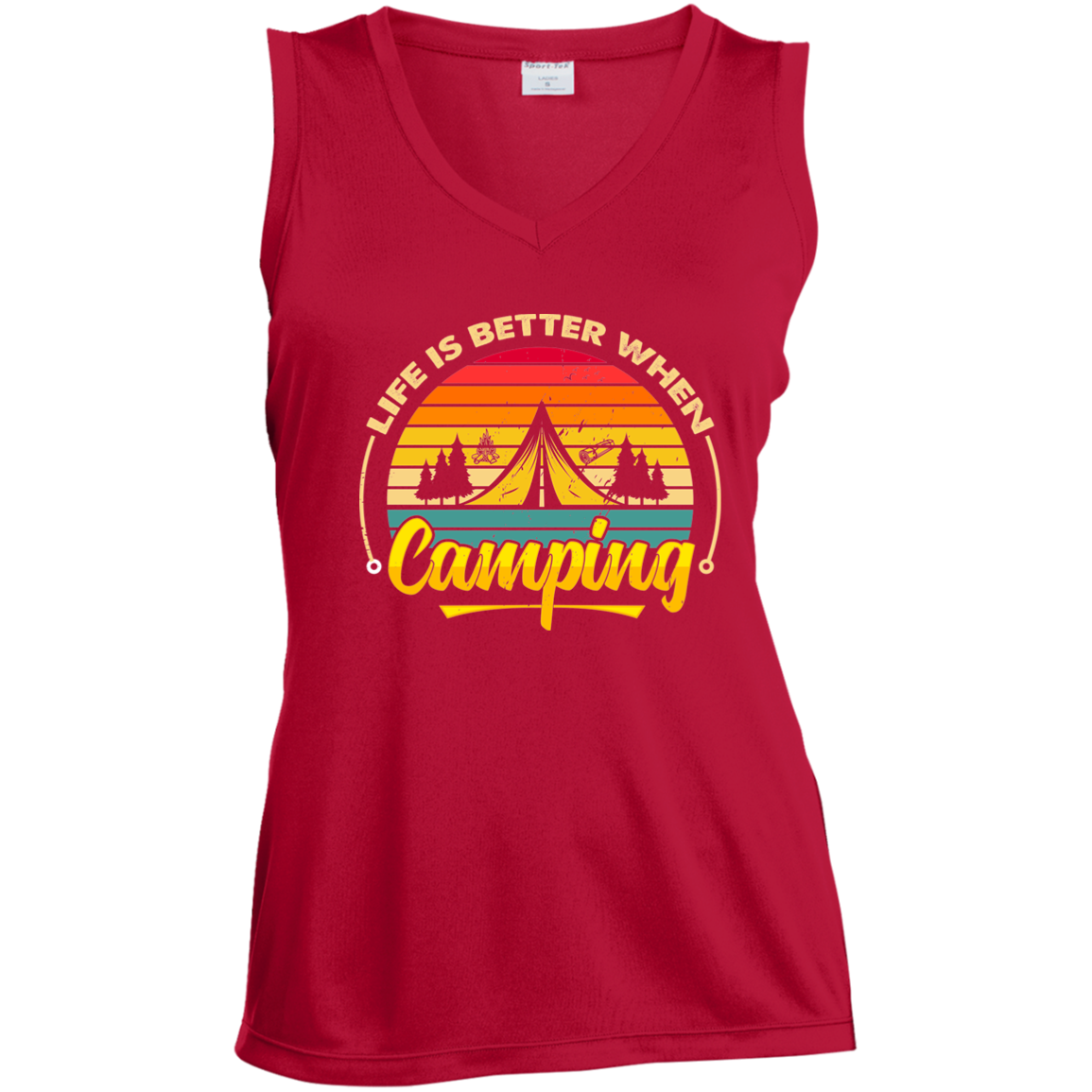 Ladies' Sleeveless V-Neck Performance Tee_camping