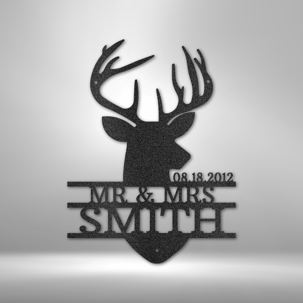 Deer Head Monogram Steel Sign - Rustic Home Decor