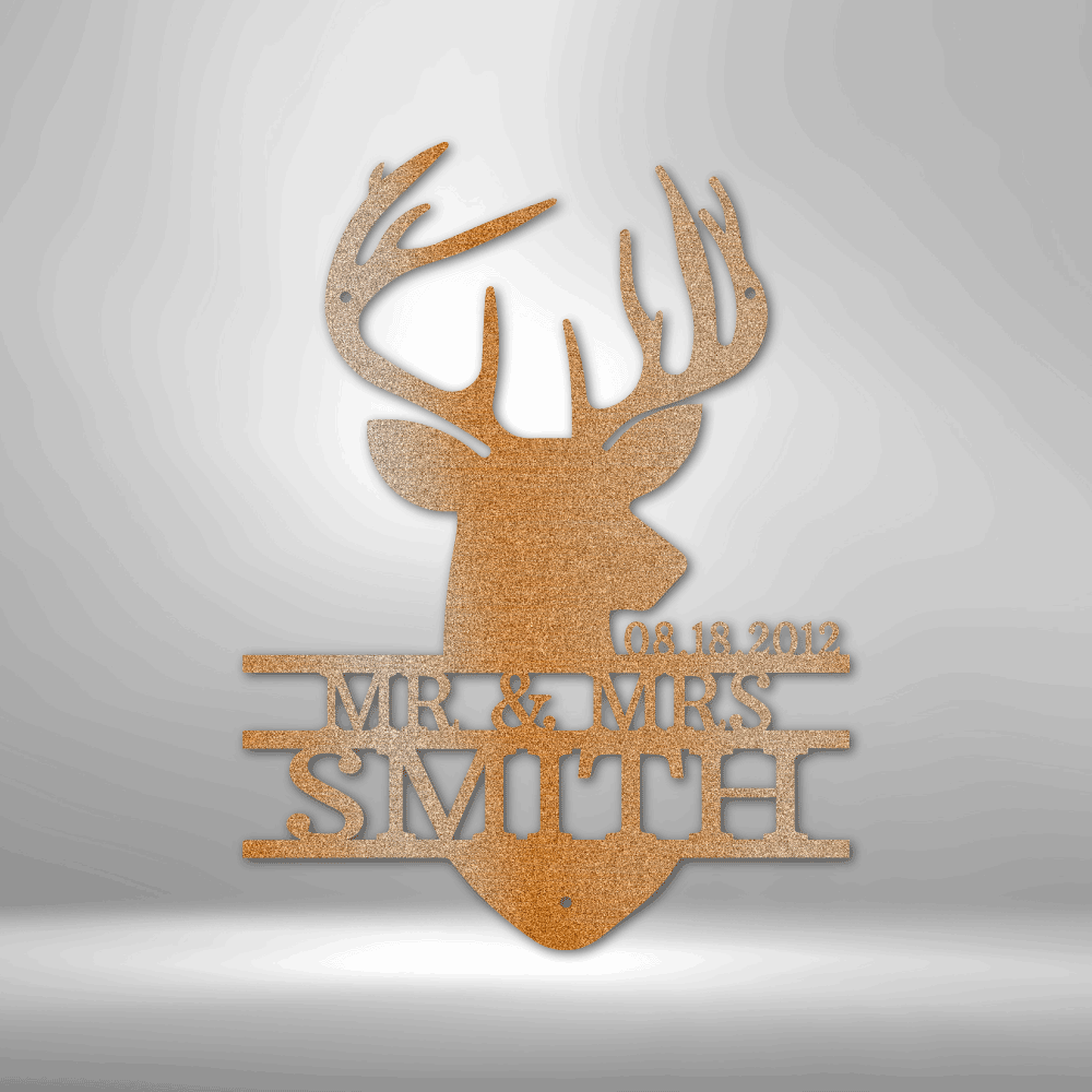 Deer Head Monogram Steel Sign - Rustic Home Decor