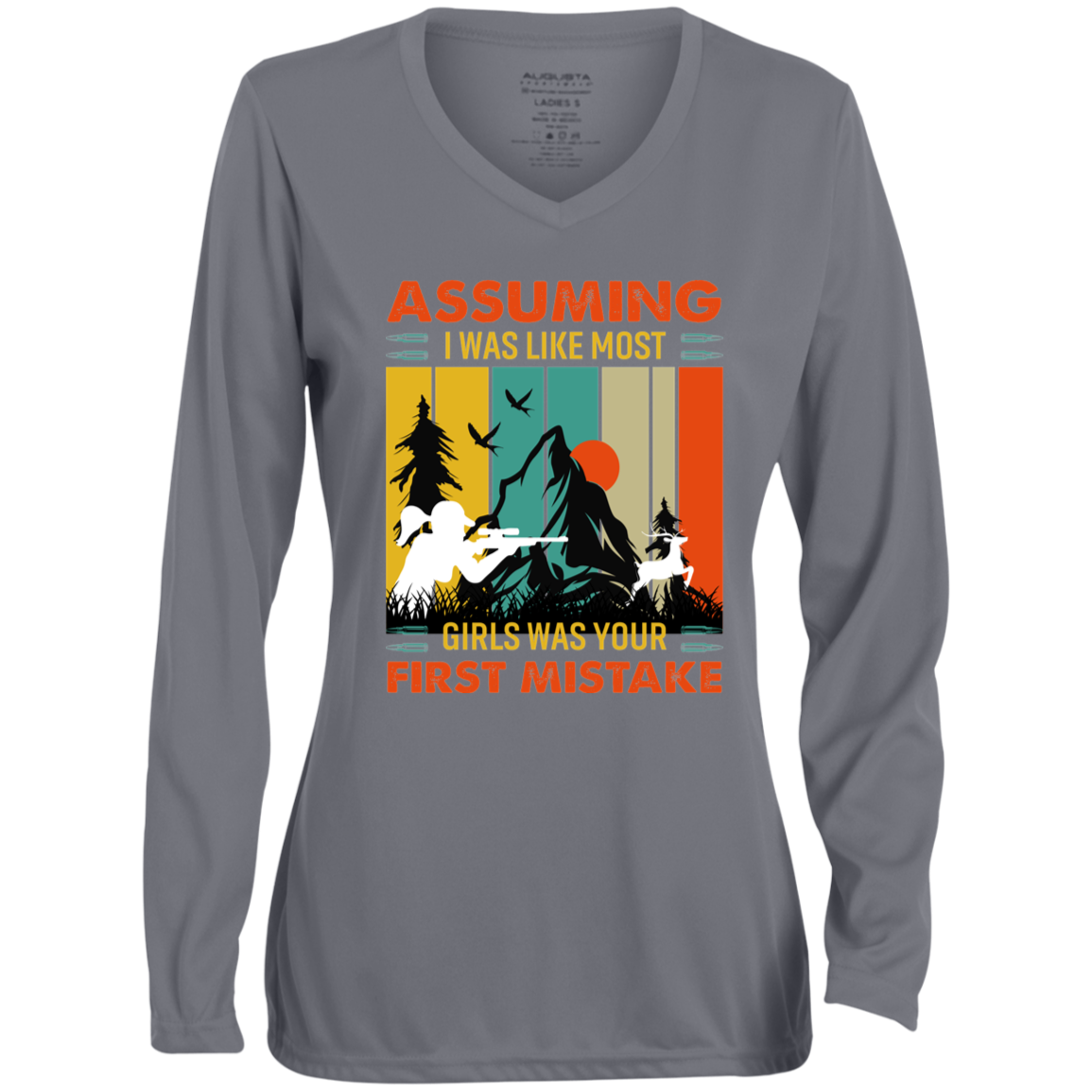 Ladies' Moisture-Wicking Long Sleeve V-Neck Tee