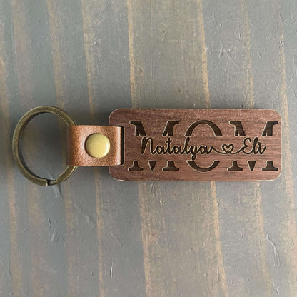 Engraved Wooden Key Chain - Premium Walnut Keychain for Mom, Ideal Mother's Day Gift