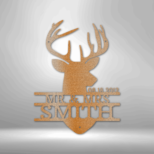 Deer Head Monogram Steel Sign - Rustic Home Decor